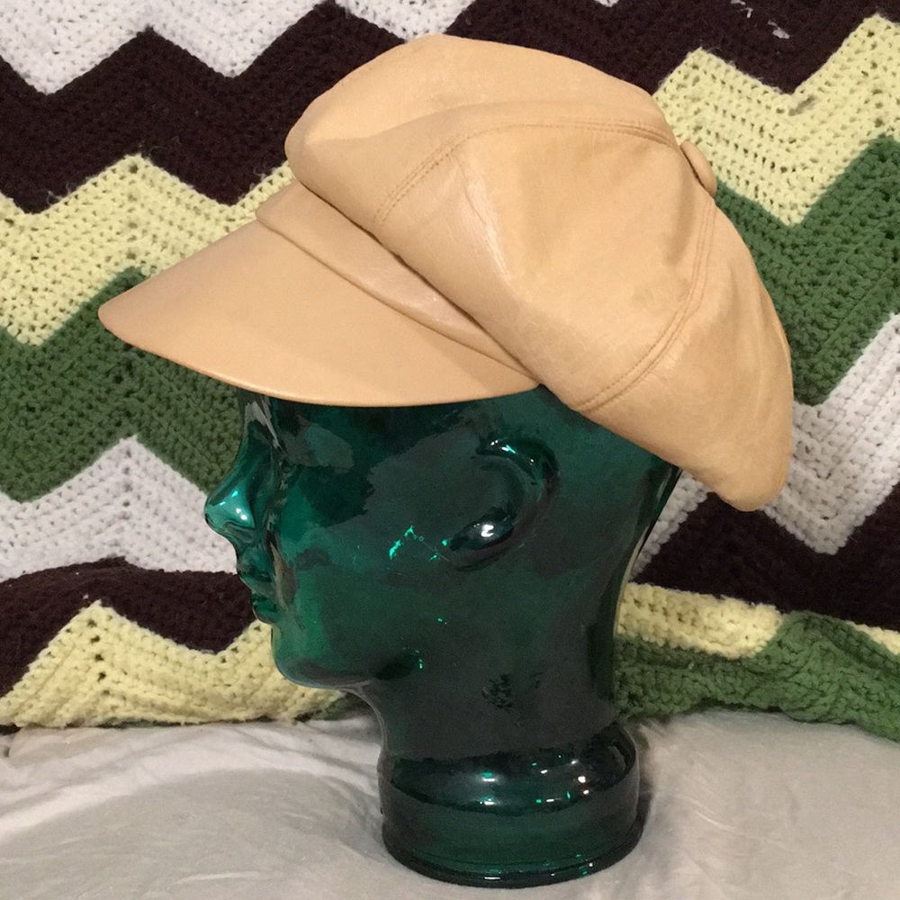 Vintage Leather Newsboy tan cap